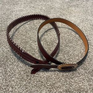 Lot of 2 Women's Justin Western Burgundy Maroon Leather Belts Retro 30 and 32